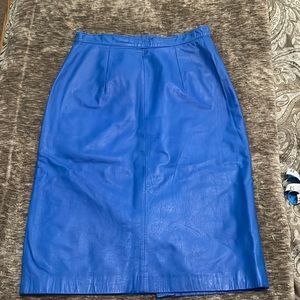 Vintage leather pencil skirt Brass Plum Nordstroms Size 7 Blue. Measurements pic